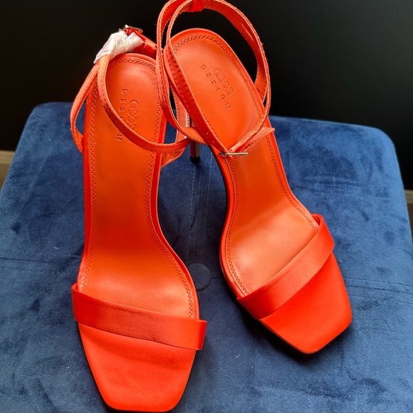 ASOS DESIGN Wide Fit barely there heeled sandals in orange. - Picture 1 of 5